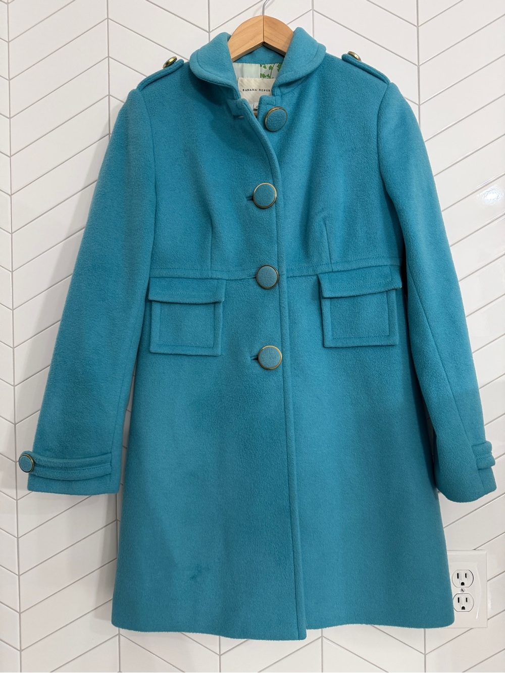 Banana Republic Teal Wool Pea Coat with Epaulets